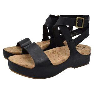 Kork-Ease Womens Size 8 Yadira Black Full Grain Leather Strappy Sandals Shoes